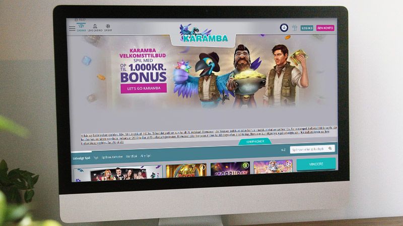 Karamba Casino hovedside på den bærbare computerskærm