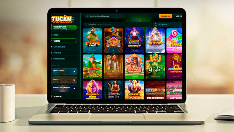Tucan Casino hovedside på den bærbare computerskærm