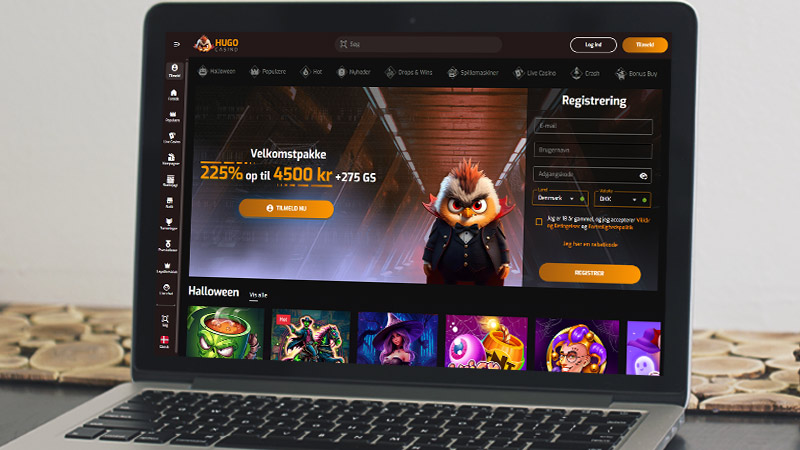 Hugo Casino hovedside på den bærbare computerskærm