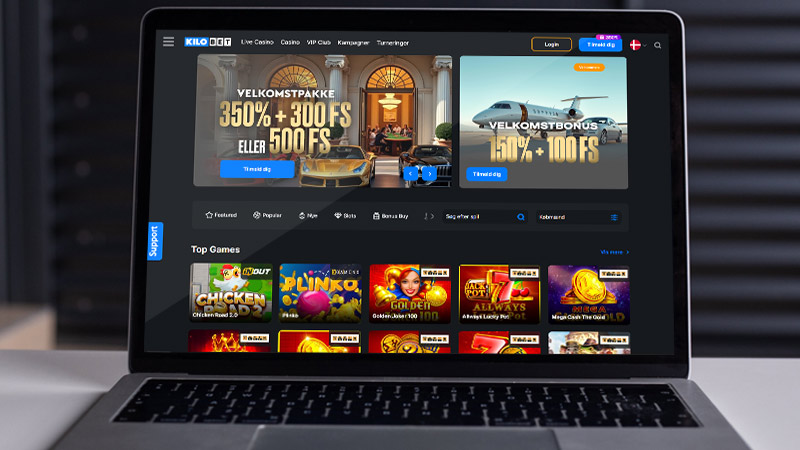 Kilobet Casino hovedside på den bærbare computerskærm