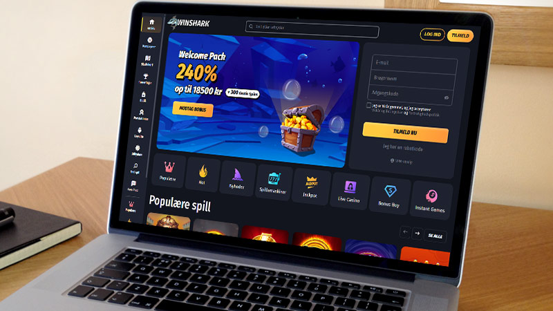 Winshark Casino hovedside på den bærbare computerskærm
