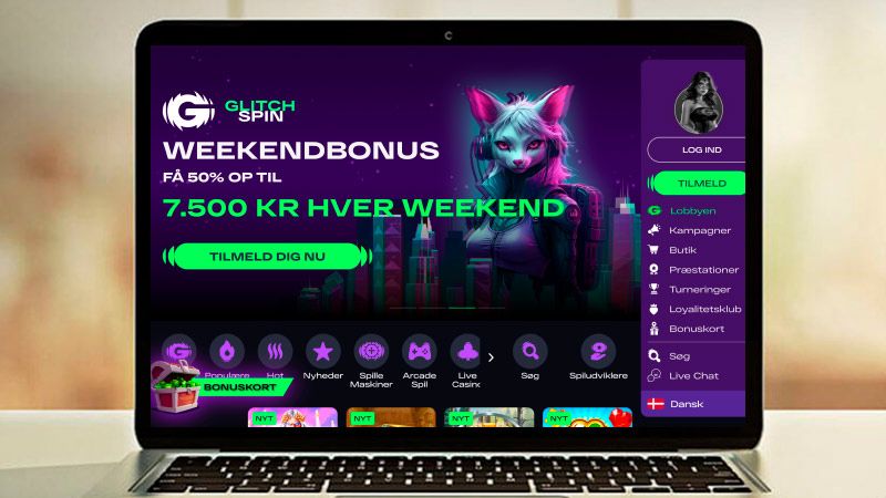Glitchspin Casino hovedside på den bærbare computerskærm