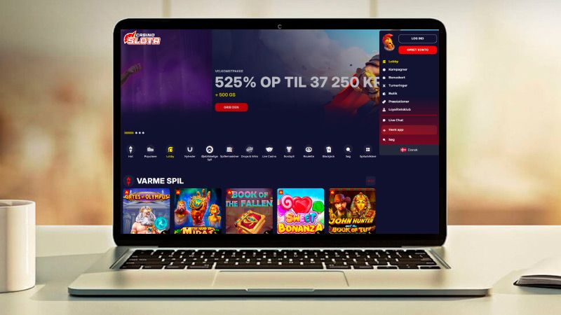 Slota Casino hovedside på den bærbare computerskærm