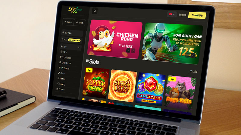 RX Casino hovedside på den bærbare computerskærm