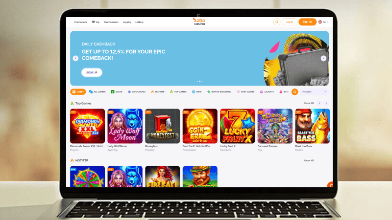 Boho Casino hovedside p&aring; den b&aelig;rbare computersk&aelig;rm