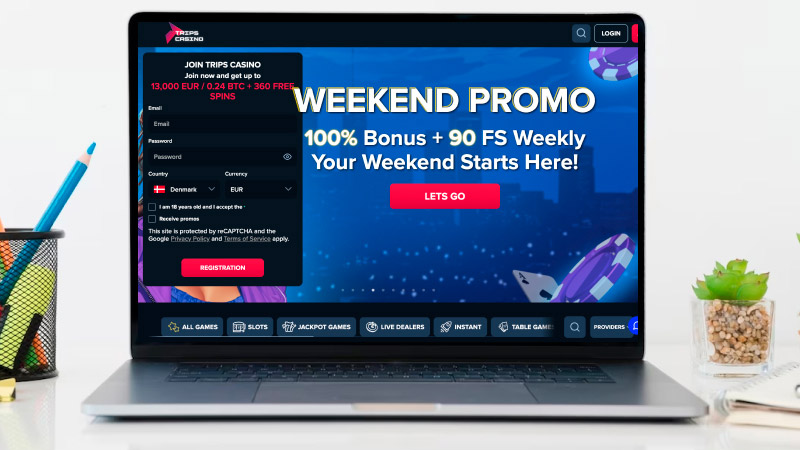 Trips Casino hovedside på den bærbare computerskærm