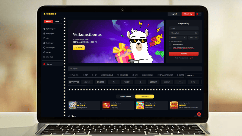 Lamabet Casino hovedside på den bærbare computerskærm