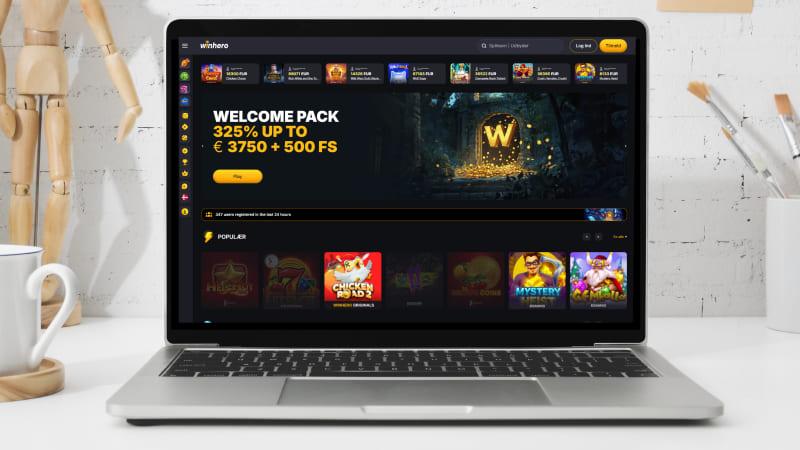 Winhero Casino hovedside p&aring; den b&aelig;rbare computersk&aelig;rm