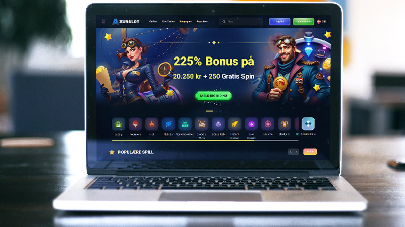 Azurslot Casino hovedside på den bærbare computerskærm