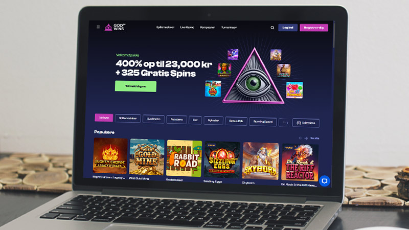 God Of Wins Casino hovedside på den bærbare computerskærm