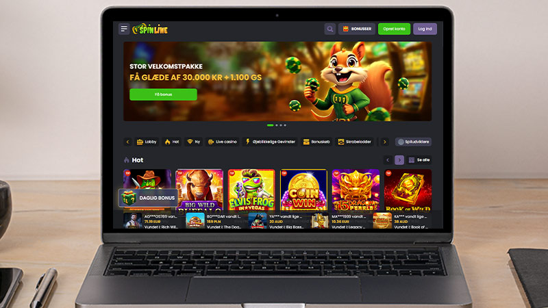 Spinline Casino hovedside på den bærbare computerskærm