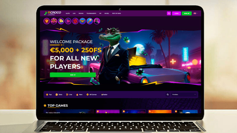 11Croco Casino hovedside p&aring; den b&aelig;rbare computersk&aelig;rm