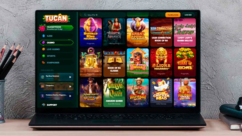 Tucan Casino hovedside på den bærbare computerskærm