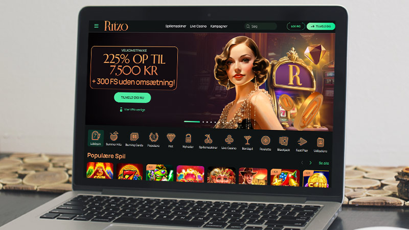 Ritzo Casino hovedside på den bærbare computerskærm