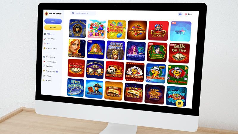 Luckystart Casino spil-side på den bærbare computerskærm