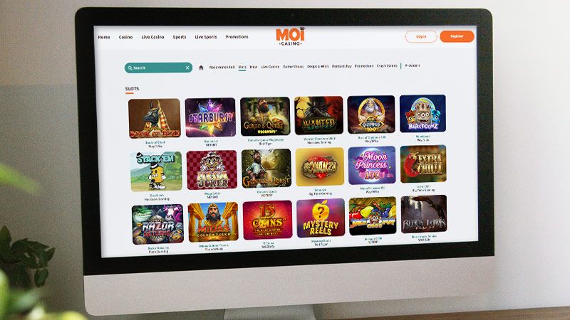 Moi Casino spil-side på den bærbare computerskærm