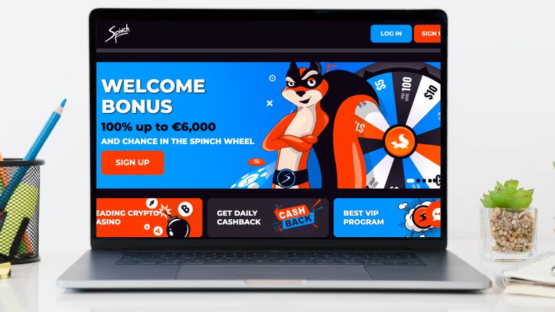 Spinch Casino bonusside på den bærbare computerskærm