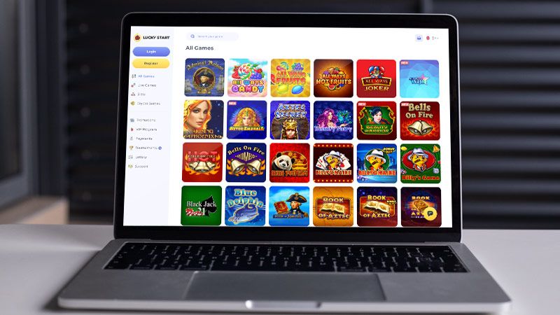 Luckystart Casino spil-side på den bærbare computerskærm