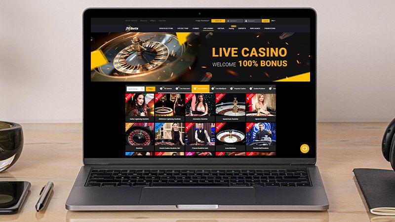 20Bets Casino Live-roulette spilside på den bærbare computerskærm