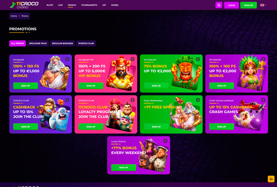 Bonusser og kampagner p&aring; 11Croco Casino