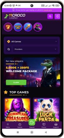 11Croco Casinos Hovedside på Mobilskærm