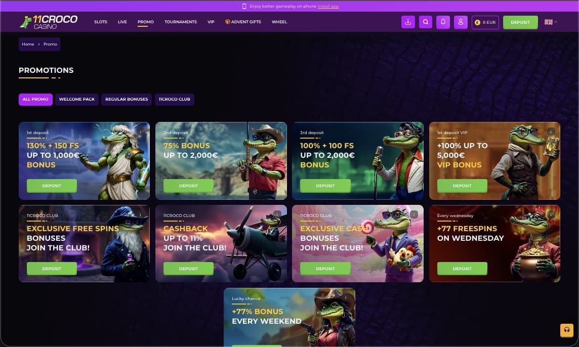 Bonusser og kampagner på 11Croco Casino