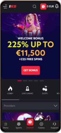 1red Casinos Hovedside på Mobilskærm