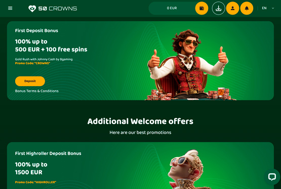 Bonusser og kampagner på 50crowns Casino