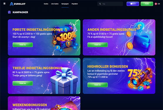 Bonusser og kampagner på Azurslot Casino