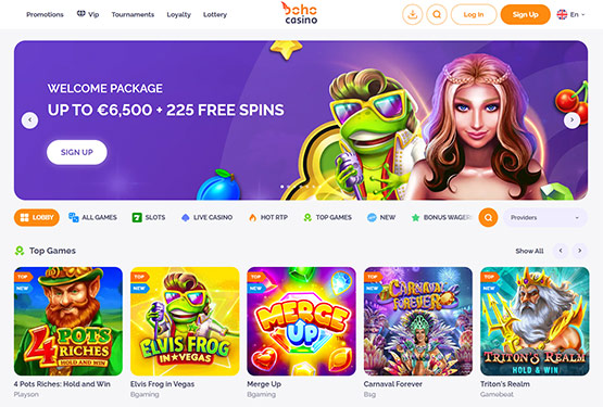 Hovedside på Boho Casino Site