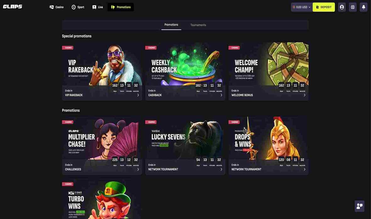 Bonusser og kampagner på Claps Casino