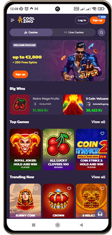 Coolzino Casinos Hovedside på Mobilskærm