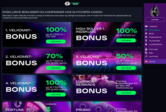 Bonusser og kampagner på Glitchspin Casino