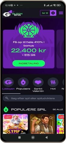 Glitchspin Casinos Hovedside på Mobilskærm