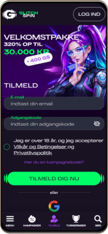 Glitchspin Casinos Hovedside på Mobilskærm