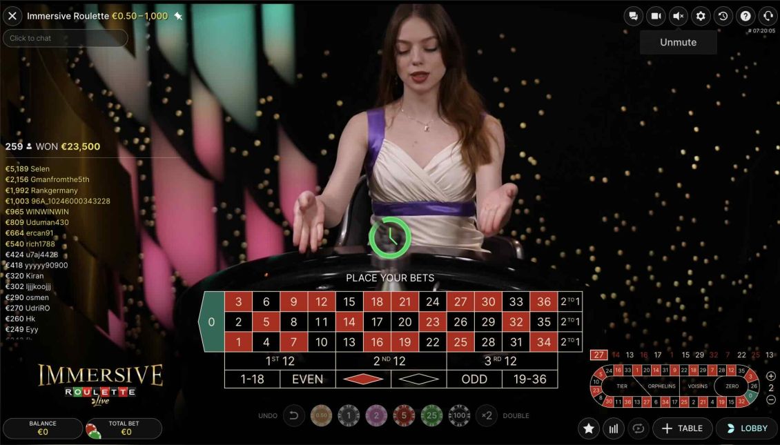 Live Roulette-skærmbillede på GoldenBet Casino