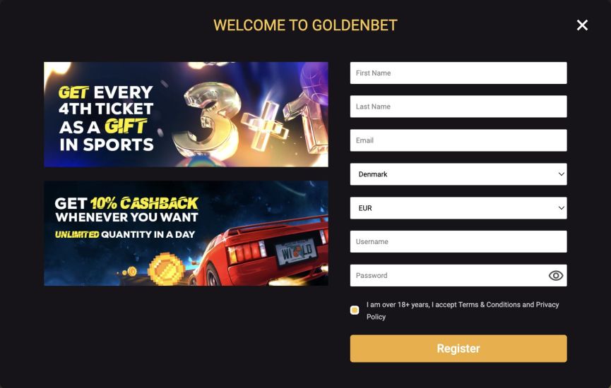 GoldenBet Casino registreringsproces trin 2