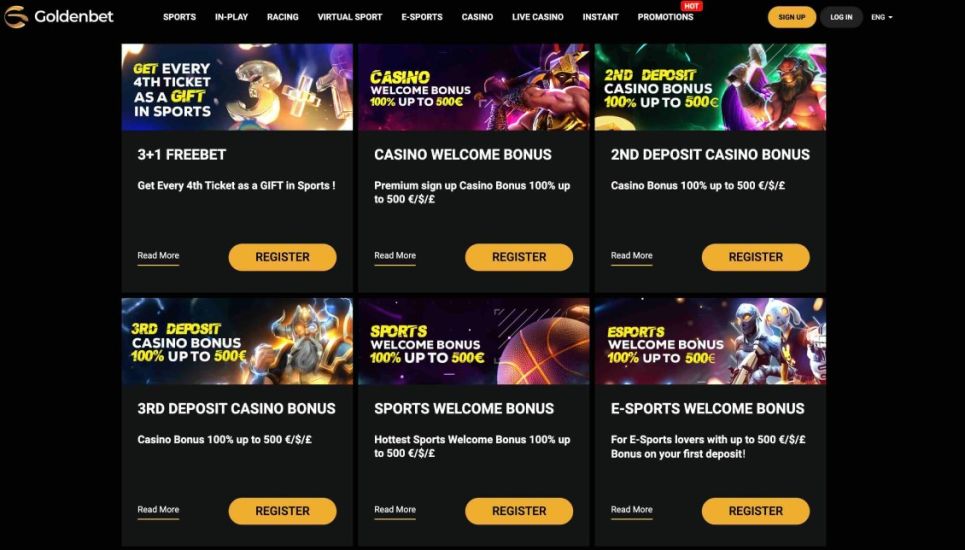 Bonussiden på GoldenBet Casino-webstedet