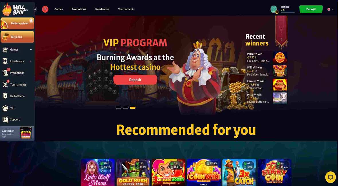 Hovedside på Hellspin Casino Site