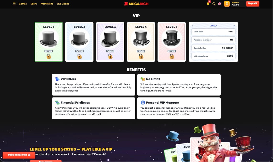 VIP program på Megarich Casino