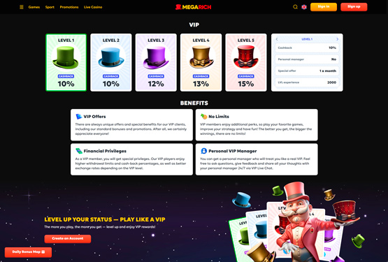 VIP program på Megarich Casino