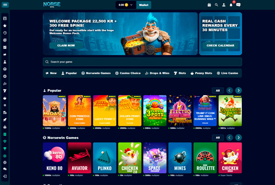 Hovedside på Norsewin Casino Site