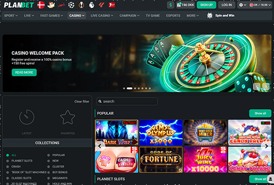 Hovedside på Planbet Casino Site