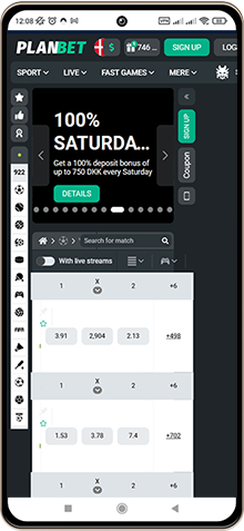 Planbet Casinos Hovedside på Mobilskærm