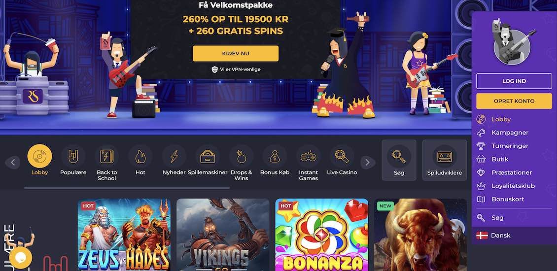 Hovedside på Rolling Slots Casino Site