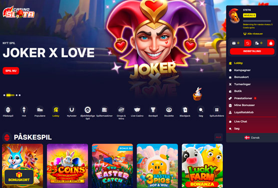 Hovedside på Slota Casino Site