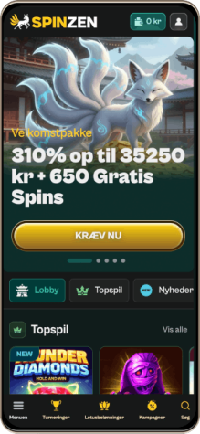 Spinzen Casinos Hovedside på Mobilskærm