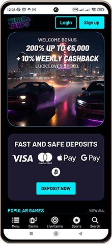 Turbowins Casino Hovedside på Mobilskærm