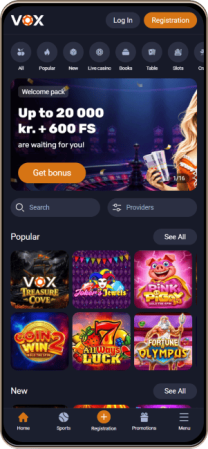 Vox Casinos Hovedside på Mobilskærm