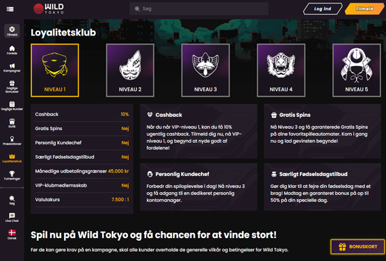 Loyalitetsprogram på Wild Tokyo casino